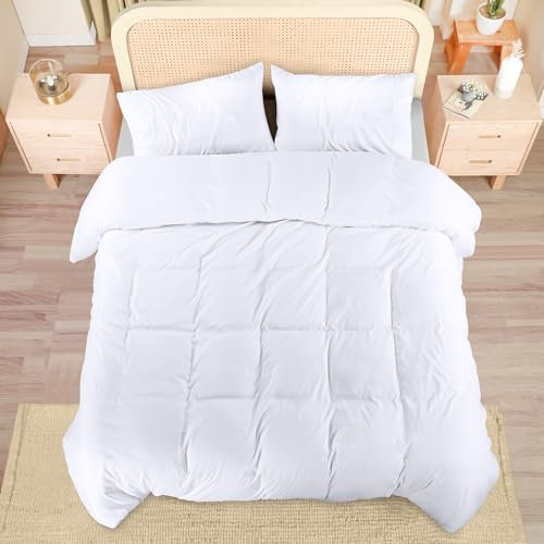 Utopia Bedding Double Duvet Cover Set – Duvet Cover with Ruched Hem Pillow Cases – Soft Microfiber Polyester – Decorative Duvet Set (White)