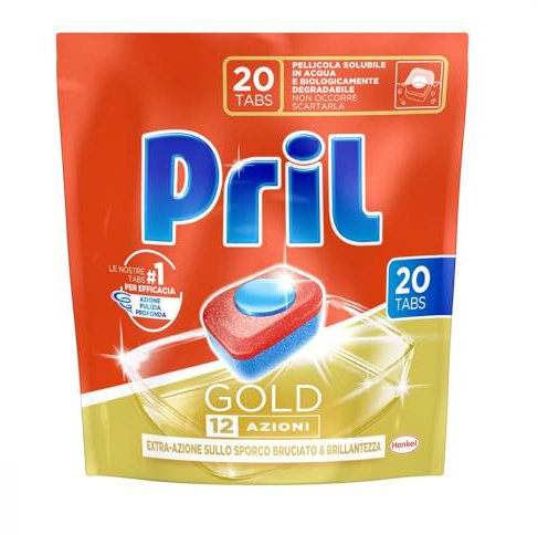 Pril Gold Tabs 10 Azioni, Detersivo per Lavastoviglie, Pulisce a Fondo Anche i Residui Ostinati, Confezione da 20 Tabs
