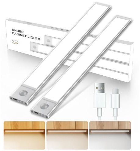 Trayvespace LED Cocina Bajo Mueble, 40CM Luz LED con Sensor de Movimiento, 3000K-6000K Luz Armario Sensor Movimiento para Gabinete, Cocina (2 Piezas)
