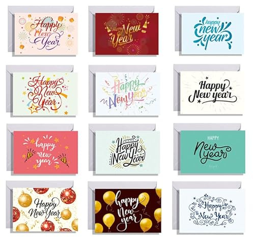 Dusenly 12 Pack Happy New Year Cards With Envelopes Stickers 2026 New Years Greeting Card Set 2026 Happy New Year Gift Supplies