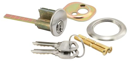 Prime-Line U 11295 Rim Cylinder Lock, 3/4 in. Hole Center, Diecast, Satin Nickel Finish, Kwikset (Single Pack)