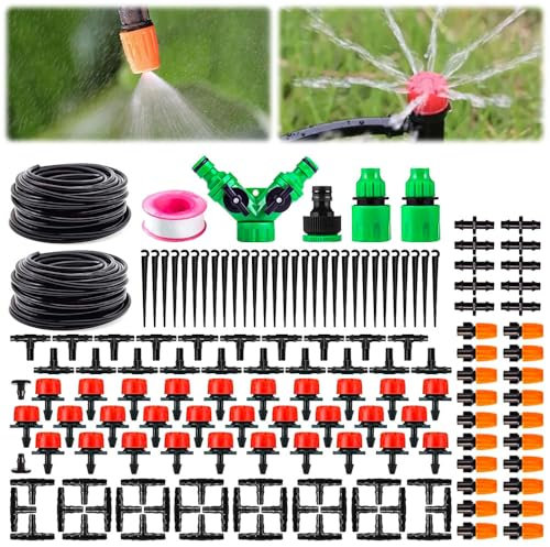 Vmxlso 30M Bewässerungssystem Garten, 149 Stück Bewässerung Kit, mit Verstellbaren Düsen, Automatische Bewässerungssystem Gewächshaus,DIY Gartenbewässerung,Micro Drip Tröpfchenbewässerung für Pflanzen