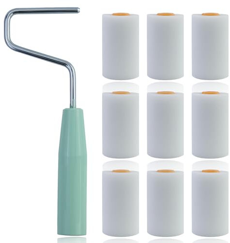 9 rollos pequeños de espuma blanca con soporte de rodillos, mini rodillo de pintura para bricolaje, pintura, pared, muebles, rodillo de pintura, rodillo de pintura de pared (2 pulgadas)
