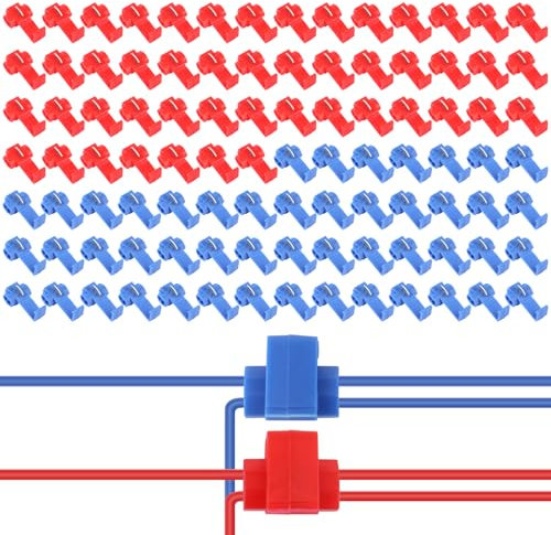 100 Pièces Cosse Electrique Automobile, Connecteur Rapide Rouge et Bleu, Verrouillage Connecteurs, Cosse Electrique Connecteur Rapide Kit pour Câbles, Fils et Conduites