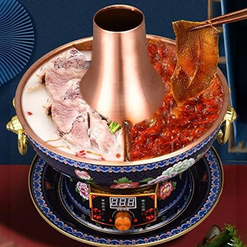 Olla Caliente Vintage (34 Cm, Para 8 Personas O Menos) + Mango Antiescaldaduras, Desmontable - Olla De Cobre Puro a Carbón, Doble Propósito Eléctrico/A Carbón,B