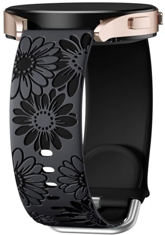 Netolo Floral Gravierte Armband Kompatibel mit Samsung Galaxy Watch 7 6 5 4 40mm 44mm, Galaxy Watch 6 4 Classic / 5 Pro 45mm/ FE/Active 2, 20mm Weich Silikon Armband für Damen