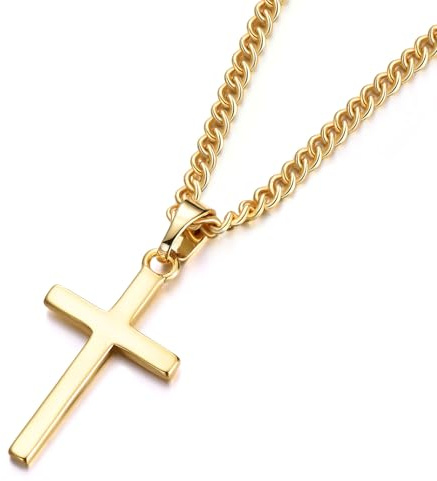 JEWAB Cross Necklace, Small Size Cross Necklaces for Boys Girls with 45+5 CM Chain | Gifts for Teenage Son Grandson Nephew Birthday Thanksgiving Day (Silver/Gold/Black)