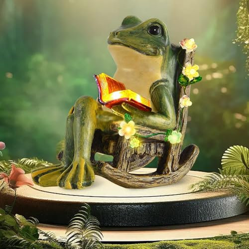 Agarte Ornements de jardin - Statuettes solaires de grenouille - Décoration de jardin solaire imperméable - Figurine miniature pour terrasse, balcon, cour, maison, cadeau unique de pendaison de