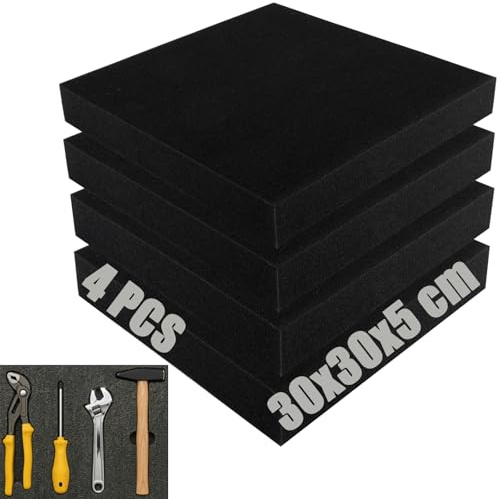 SHUESS Rasterskum kubskum, 4 stycken verktygsskuminlägg 300 x 300 x 50 mm, verktygslåda kamerakoffer skum, bagageinlägg, miniatyrer, verktyg