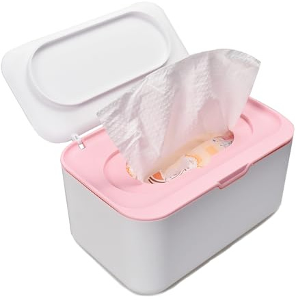 Tissue Box Cover Seal Rectangular Dryer Sheet Dispenser Storage Wet Wipes for Storage on Bathroom Vanity, Countertop, Bedroom Dresser (Pink/White)