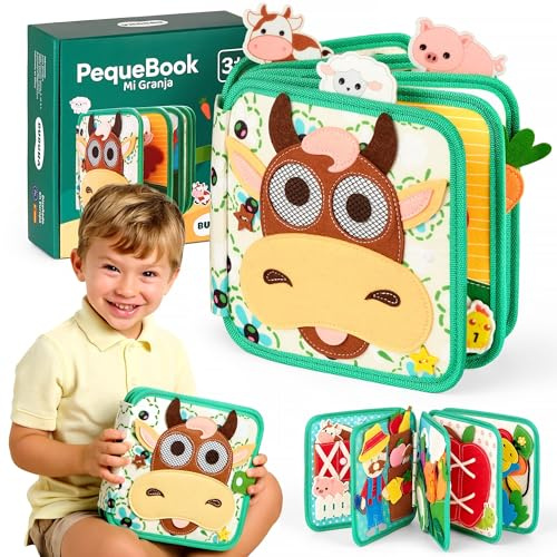 Libro Sensorial Montessori – Busy Board de Fieltro - Busy Book Animales Granja – Juguete Montessori Educativo con Actividades Interactivas – Tablero Montessori 3 Años – Regalo Original Cumpleaños