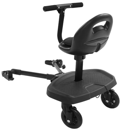 Buggy Board mit Sitz, Universelle Trittbrett für alle Kinderwagen, Kiddy Board mit Armlehne und Rückenlehne, 360 Drehbar, Handwagen Plattform für 2-6 Jahre alte Kinder, Bis 50 kg