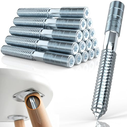 Mbsomnus 12 stycken Torx käppskruvar M8 x 50 mm skruvdragare M8 galvaniserat rostfritt stål dubbelsidiga pluggskruvar hängare skruvar Torx T25 stjärnspår dubbla gängade skruvar för träfog möbelben