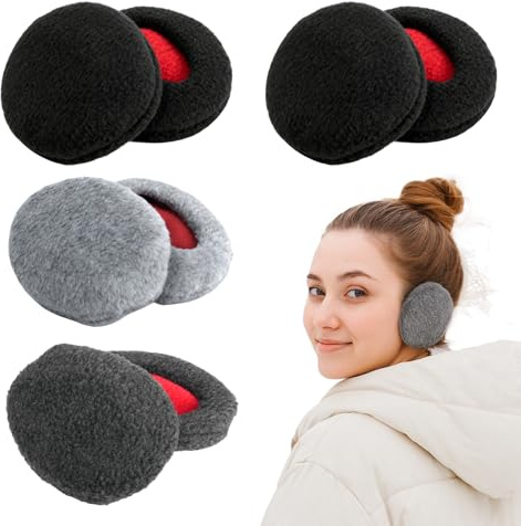 JiaHeHe 4 pares de orejeras mullidas para hombre y mujer, calentadores de orejas, forro polar grueso, aislamiento de doble capa, cálido hasta -10 °C, calentadores de oídos para exteriores, bicicleta