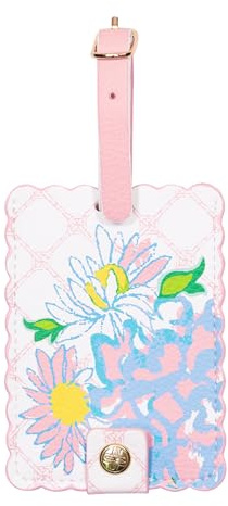 Lilly Pulitzer Scalloped Leatherette Luggage Tag with Secure Strap, Colorful Suitcase Identifier for Travel, Lilly Garden Home