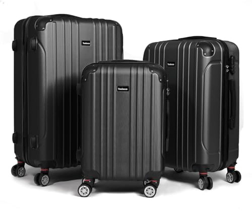 Todeco Set de 3 Valises de Voyage Rigide 55/68/78cm, Valise de Voyage Rigide et Légère en ABS, Bagage à roulettes avec 4 Doubles Roues Pivotantes 360°, Noir