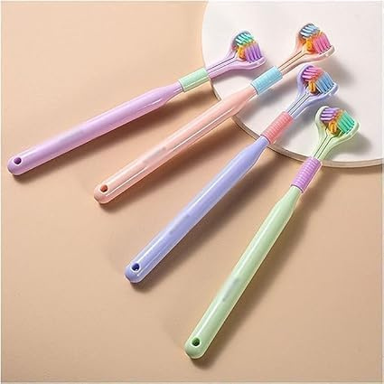 Spazzolino da denti morbido a 3 lati in colore casuale, efficace design a tutto tondo, profondo e accurato, per pulire denti e gengive, adatto per adulti spazzolini manuali e spazzolini da denti, 2