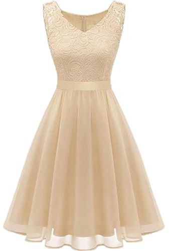 Vestido de encaje para mujer con cuello redondo y falda acampanada, vestido de fiesta sin mangas de encaje floral | Elegante vestido de ocasión para bodas, bautizos