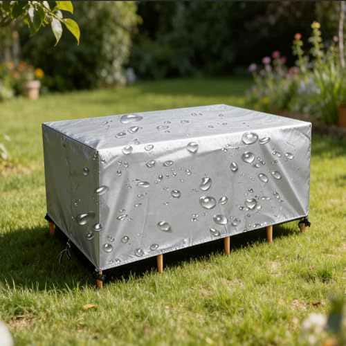 DSRDRFG Copertura per Mobili da Giardino Impermeabile 240x130x80cm/LxPxA Telo Copri Protettivo Rettangolare Per Tavoli e Sedie da Terrazza, Set di mobili, Antivento e con protezione UV, Argento