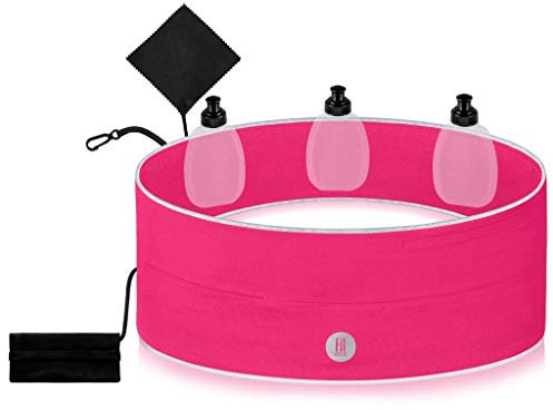 FitFeelsFun® Sportgürtel mit 3 Trinkflaschen – mit wasserdichter Innentasche und Geldscheintasche – Hüfttasche für Herren und Damen – Trinktasche für Telefon