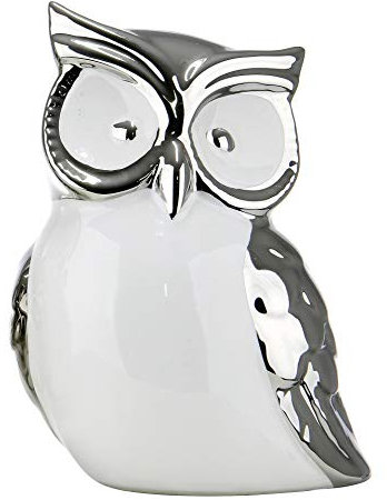 GILDE Moderne Skulptur Dekofigur Eule aus Keramik weiß und Silber Höhe 19 cm Breite 13 cm