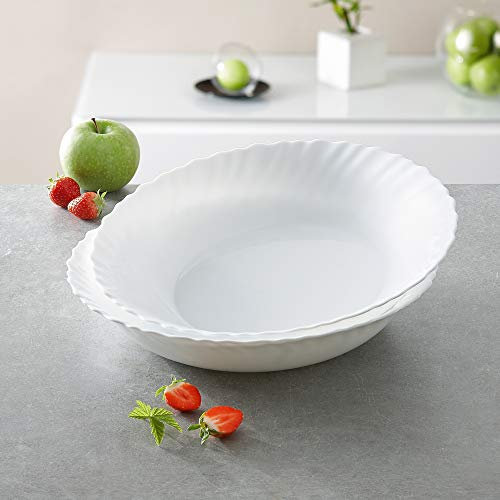 Feston White Opal Glass Dinner Set Dinnerware Tableware Plates Microwave Safe Dishwasher Safe Dining Modern (28cm Deep Dish)
