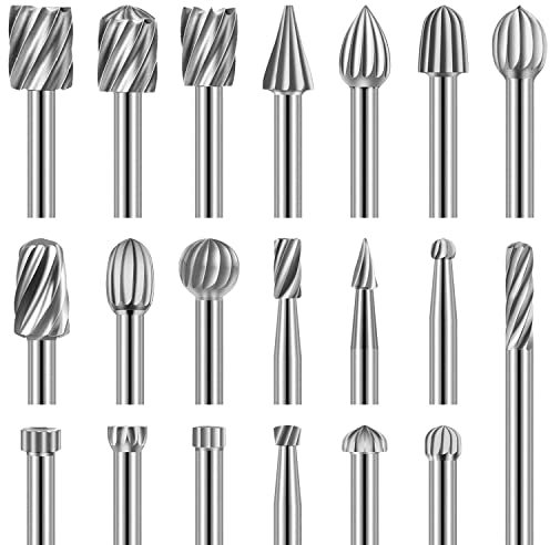 Juego de fresas rotativas para Herramienta Rotativa, 20 piezas de herramientas giratorias HSS de alta dureza, juego de brocas con cabezal de molienda de para bricolaje carpintería, tallado