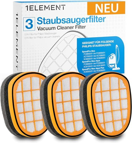 3 Filter für Philips SpeedPro Max Aqua Plus Staubsauger [FC6826, XC7042, XC8045, XC8147, XC8347] – 2 Einlagefilter gegen Feinstaub – Ersetzt FC5005/01