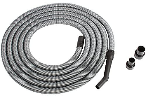 Cen-Tec Systems 30 Ft. Premium Shop Vacuum Extension Hose with 2 tank adapters and 1.25 curved end, Silver