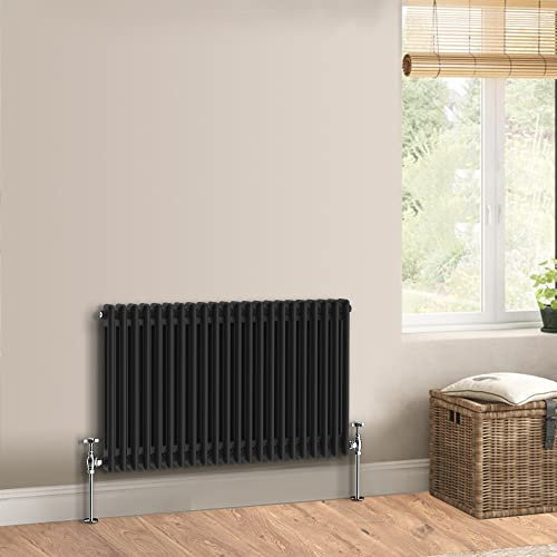 Warmehaus Traditional Cast Iron Style Black Double Column Horizontal Radiator 600 x 1010mm - Perfect for Bathrooms, Kitchen, Living Room