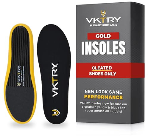 VKTRY Gold for Cleated Shoes - Carbon Fiber Performance Insoles Customized Athletic Inserts for Football, Baseball, Soccer, Golf, Lax & More | Run Fast, Jump High, US M12-12.5, W14-14.5, 171-220lb