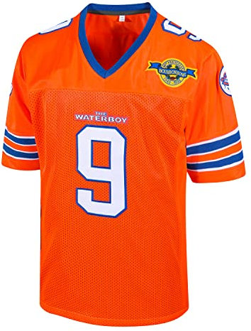 Atonmore Bobby Boucher #9 The Waterboy Adam Sandler Movie Mud Dogs Bourbon Bowl Football Jersey, Orange, L