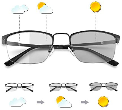 Photochromic Progressive Multifocus Reading Glasses W/ Spring Hinges 180° Transition Multifocal UV400 Sunglasses Sun Readers Blue Light Blocking Computer Eyeglasses Anti Glare Presbyopia for Men Women