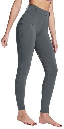 baleaf Leggings de equitación para mujer, con forro polar, de silicona, con bolsillos, gris, M