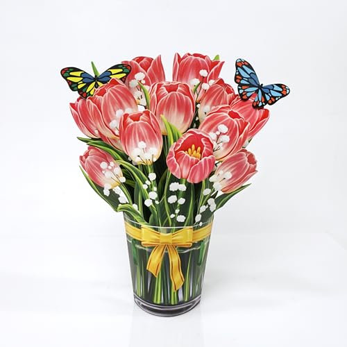 CUTPOPUP Bouquet di Tulipani - Biglietto d'auguri per Donna, biglietto pop-up per la festa della Mamma, Biglietto d'auguri 3D con fiori per Moglie, Figlia, Sorella (Tulip Bouquet) US8-66IT