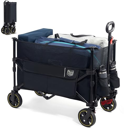 TIMBER RIDGE XXXL Carrito Plegable de Mayor Capacidad 225L Carrito de Playa Profundo con Bolsa de Cubierta Mango Ajustable Negro con Freno para Jardín Picnic Festival al Aire Libre Compras Carreta