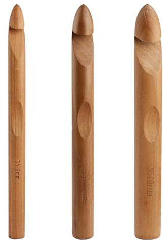 Rumyve 3Pcs Wooden Handle Crochet Hooks,Natural Large Knitting Crochet Hook,25/20/15mm Crochet Needle for Rug Blanket Sweater Hat Scarve Glove Knitted Weaving