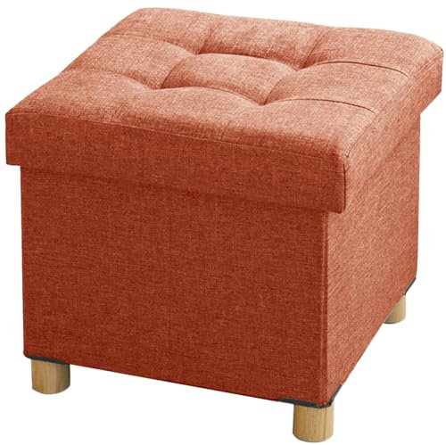 BRIAN & DANY Sitzhocker mit Stauraum und Deckel, Hocker mit Stauraum mit Holzfüßen, 38 x 38 x 38 cm, Orange