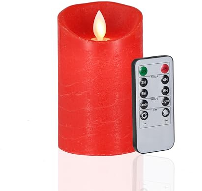 FiiMoo Rosso Candela LED, Candele Batteria con Telecomando, Candele LED Senza Fiamma, Candele Elettriche, Candele Decorative con Fiamma Tremolante Per La Decorazione, Festa, Vacanze, Hotel-15cm