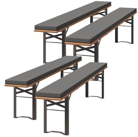 UDPATIO 4er Set Bierbankauflagen mit Bezug 220 x 25 x 4 cm,XL Waschbare auflagen bierzeltgarnitur für Partyzeltgarnitur(Grau, wasserdicht)