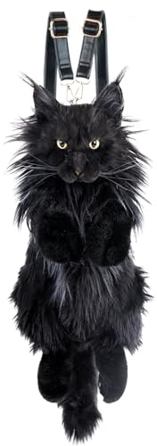 Chongker Plüschtier Katze Rucksack, Realistische Plüsch-Umhängetasche in Katzenform, Damen Katzen Plüsch Rucksack, Niedliche Schultasche, Handgefertigt Haustier Geschenke für Mädchen Kinder