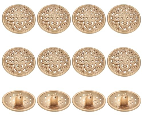 YELARXI Metal Round Hollow Buttons, Retro Hollow Shank Sewing Buttons - Fitting for (Men - Women - Coat - Shirt - Suit - Trousers - Sewing Crafts) 20 mm & 12 Pack & Matte Gold