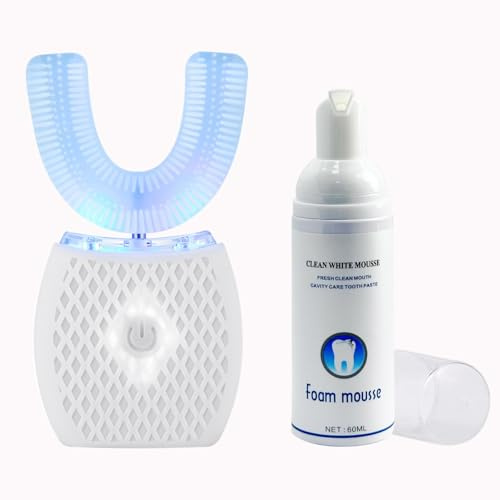 Cepillo de dientes automático ultrasónico, cepillo de dientes eléctrico ultrasónico de 360 ° para adultos, cepillo de dientes para blanqueamiento dental con temporizador, carga inalámbrica (blanco)