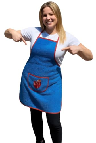 VELLORA Delantal Rizo -Toalla 100% algodón con Bolsillo y Fruta Bordada, ajustable lavable - Delantales de cocina mujer Mandil Apto fregar secar vajillas (1, Azul)