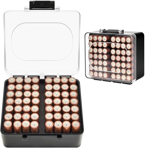 FULLCASE Batterilåda, batteriorganiserare för AA AAA-batterier, batterilager, endast låda (svart, 56 AA)