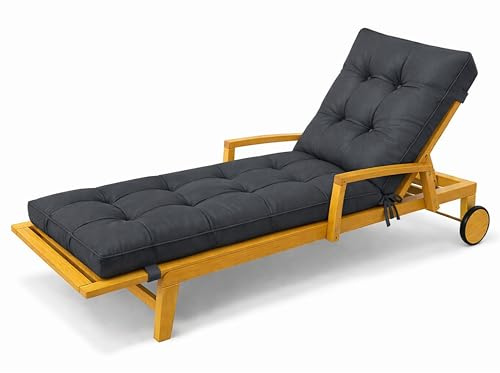 POKAR Cojín Tumbona Exterior 200x60x13 cm | Colchoneta para Tumbona de Jardín Impermeable y Repelente al Agua | Acolchado y Espesor 13 cm | para Terraza y Piscina | Made in EU | Oeko-Tex | Antracita