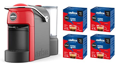Lavazza, A Modo Mio Jolie, Macchina per Caffè con 64 Capsule Crema e Gusto Classico Incluse, Silenziosa, Poggia Tazza Rimovibile, Spegnimento Automatico, Componenti Lavabili, Rossa