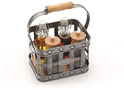 KitchenCraft Industrieküche Metallkorb mit Holzgriff, geflochtener verzinkter Stahl und Mangoholz, 23 x 15,5 x 28cm, 1 Korb, Metallic/Braun