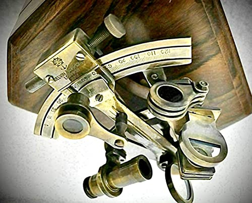 Messing-Sextant in Holzbox, nautischer Messing-Sextant