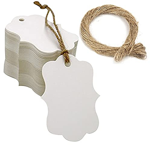 Teegxddy 100pcs Papel Kraft Labels Gifts Etiqueta 3x5cm Con Una Cuerda De Yute Boda, Cumpleaños, San Valentín, Navidad